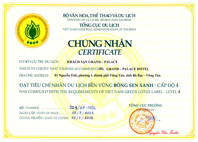 Label «Lotus vert» du tourisme durable pour le secteur de l’hébergement au Vietnam
