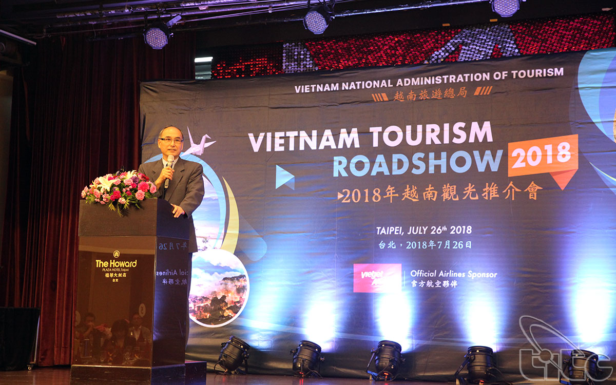 Chief Secretary of Taiwan’s Tourism Bureau Lin Kun-yuan spoke at the roadshow in Taipei City